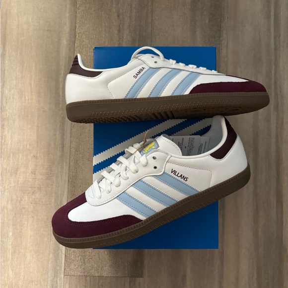 adidas Samba x Aston Villa FC Home Kit Cloud White / Maroon / Glow Blue JQ4042